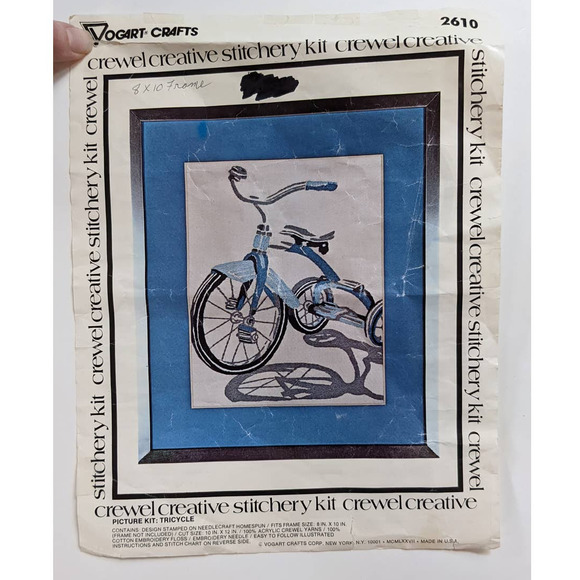 Vintage 70's Crewel Embroidery Kit "Tricycle", Vogart Crafts Creative Stitchery - Picture 2 of 7